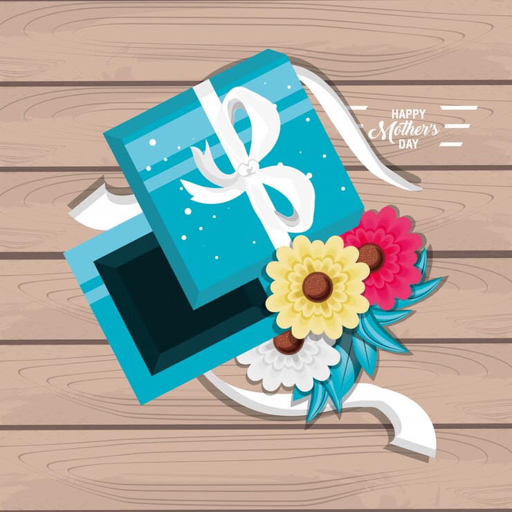 वेक्टर happy mother day card with gift and flowers