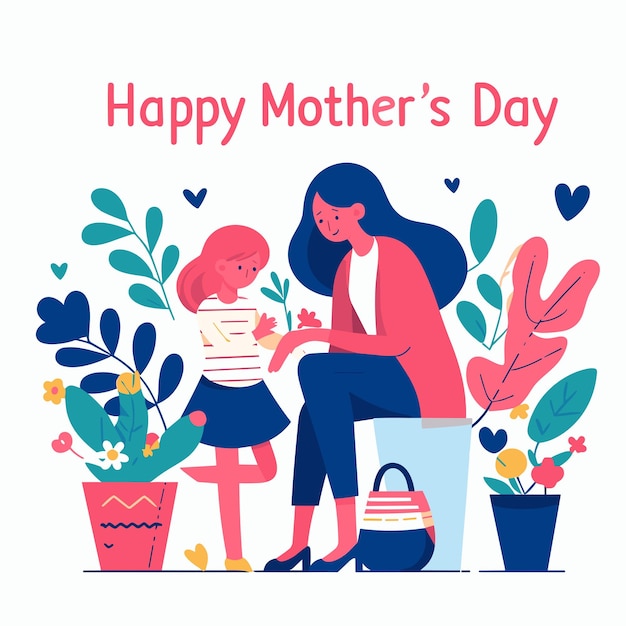 happy mother day cute illustration a mother admires his kids