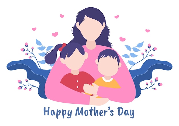 Happy Mother Day Design Illustratie Moeder met baby of met hun kinderen voor wenskaart