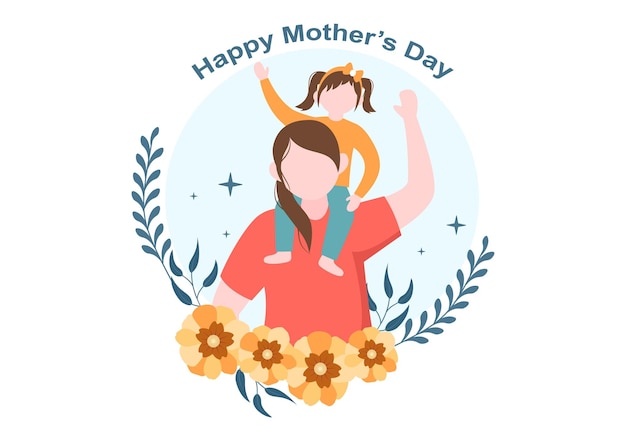 Felice festa della mamma design illustrazione madre che tiene il bambino o con i loro figli per biglietto di auguri