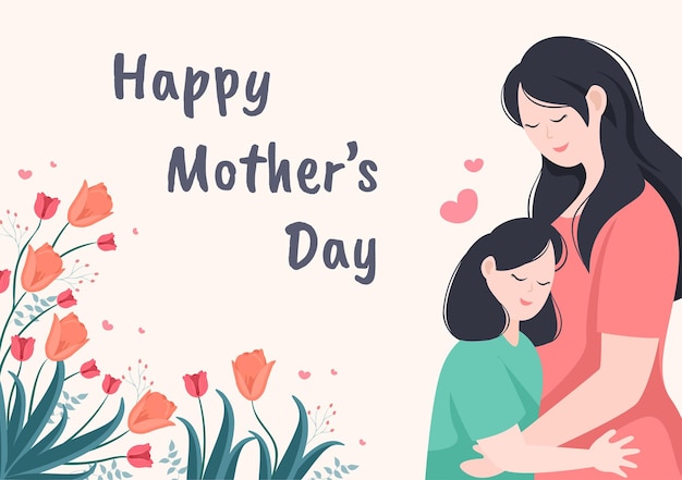 Happy mother day flat design illustration. mother holding baby or with their children which is commemorated on december 22 for greeting card and poster