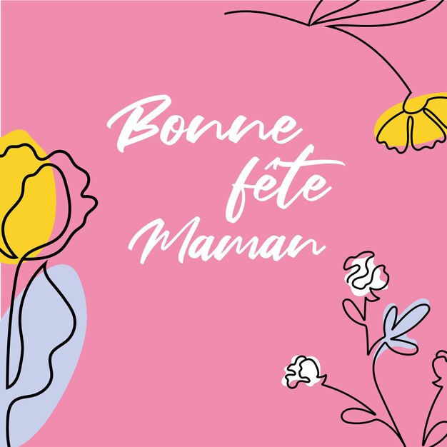 Vettore cartella di auguri per la festa della madre in lingua francese disegno artistico a linea vettoriale con fiori