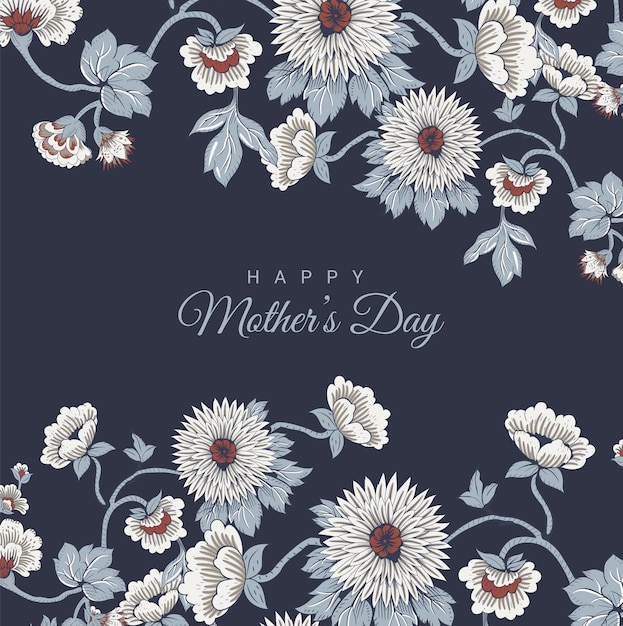 Happy mother day Handgetekende bos bloemen op marineblauwe achtergrond