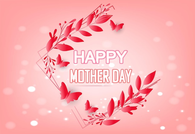 Happy mother day illustration greeting card with retro text flower border