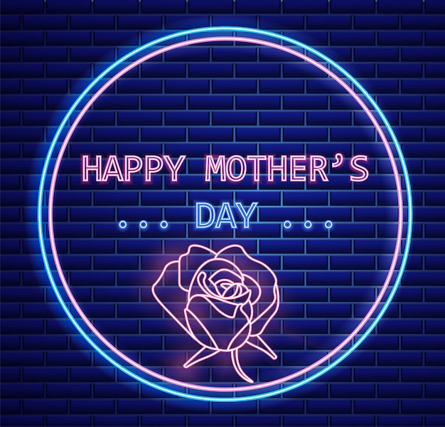 Счастливый день матери роза цветок неоновый свет