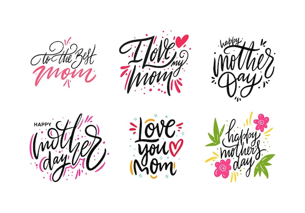 Happy Mother day set belettering. Geïsoleerd.