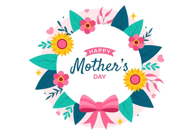 Happy mother day vector illustration of affection for baby and kids from mother with flower and gift