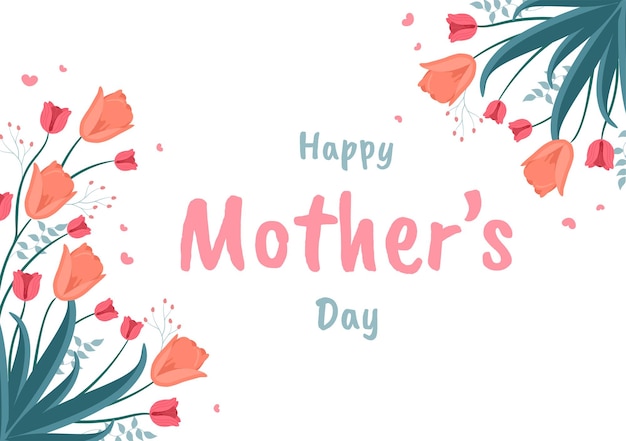 Happy Mother Day with Beautiful Blossom Flowers and Calligraphy Text Which is Commemorated on December 22 for Greeting Card or Poster Flat Design Illustration