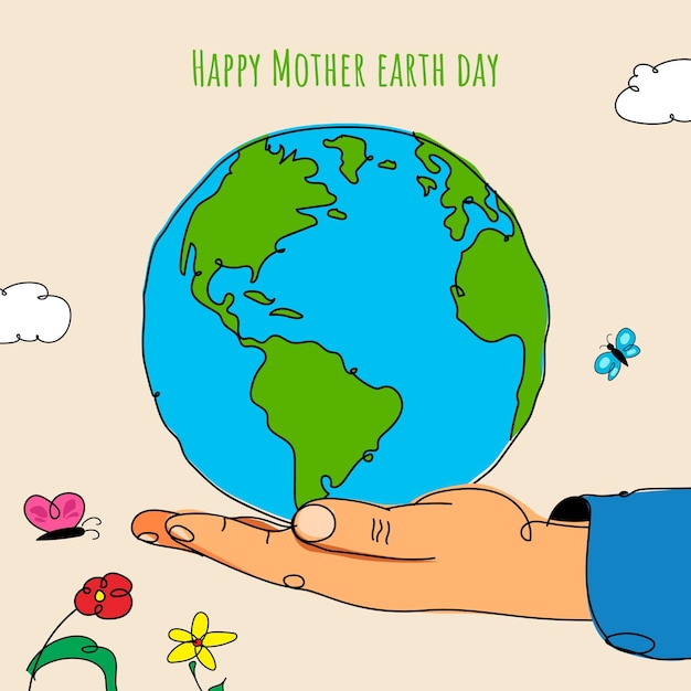 Счастливый день матери-земли концептуальный глобус в руке