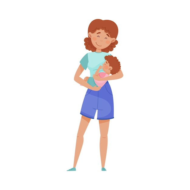 Vector happy mother embracing tenderly her baby vector illustration