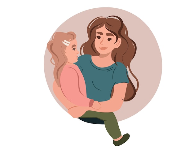 Happy mother holds her daughter in her arms. childcare, motherhood. flat vector illustration