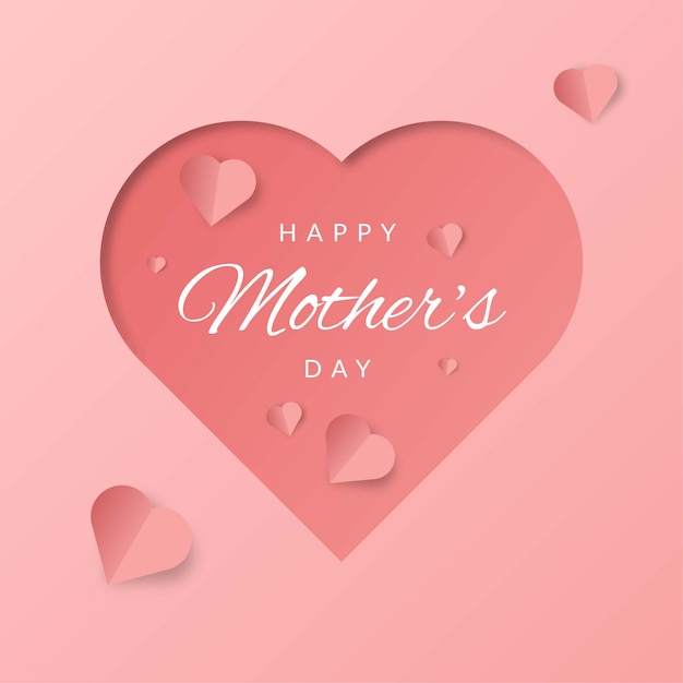 Vector happy mother's day background with 3d heart shape on pink background