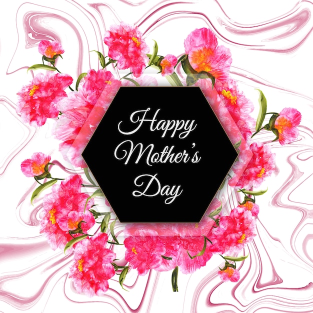 Счастливый день матери фон с цветочной и мраморной текстурой