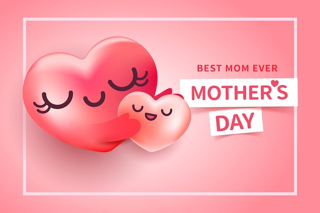 Happy Mother's day banner met cartoon stijl hart op roze achtergrond vectorillustratie