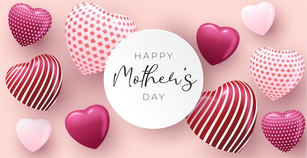 Vettore modello di banner happy mother's day con colore rosa e design minimalista del cuore