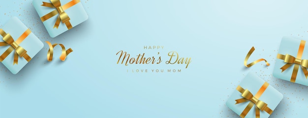 Happy mother's day banner with  gift box illustration.