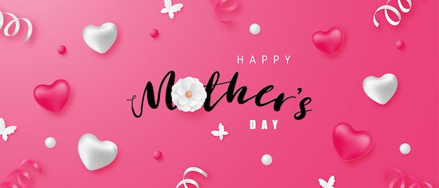 Vector happy mother's day banner with heart shape and decoration.
