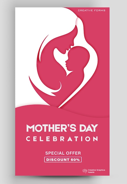 Happy Mother's Day Bewerkbare postsjabloon voor het streamen van verhalen over bannerverkooppresentaties