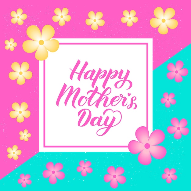 Happy Mother s Day calligraphy lettering with colorful spring flowers Origami paper cut style vector illustration Template for Mothers day party invitations greeting cards tags flyers banners