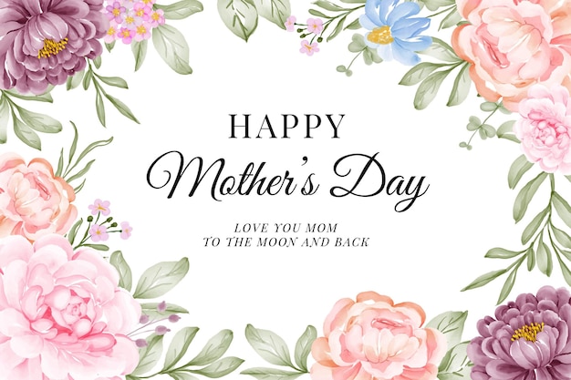 ベクトル 美しい水彩画の花と幸せな母の日カード