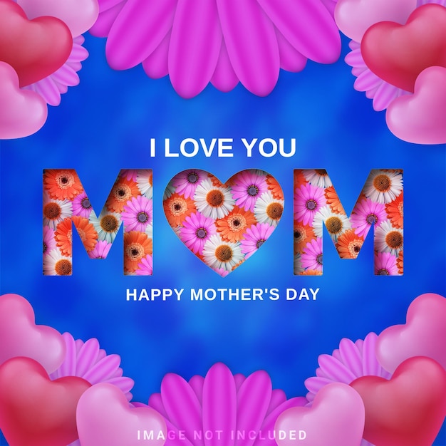 幸せな母の日を祝うソーシャルメディアのコンセプトILoveYou Mom Banner Instagram Post Template