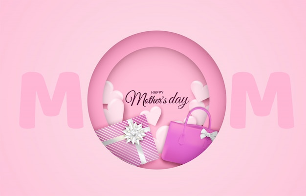 Happy mother's day. design with gift box, bag and heart