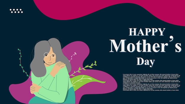 Happy mother's day flat art girl design greeting card template poster and banner design