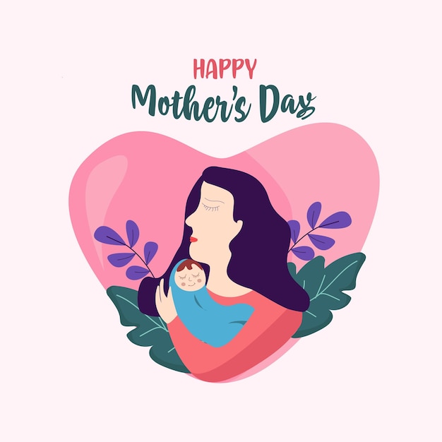 Happy Mother's Day Flat Illustration Mother with her baby vector