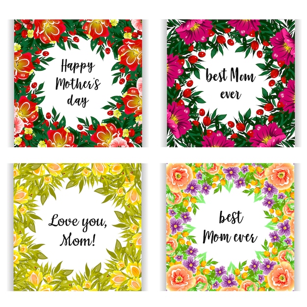 Vettore buona festa della mamma. carte regalo floreali con scritte su