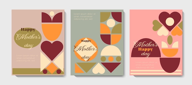 Happy mother's day greeting card collection with abstract geometric pattern simple modern background