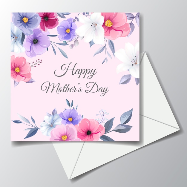 Vector happy mother's day greeting card design with beautiful flower and leaves