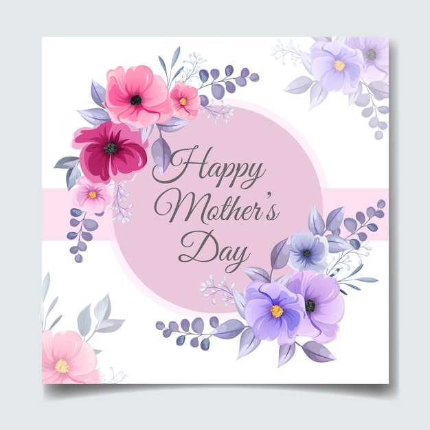 Happy mother's day greeting card design with beautiful flower and leaves