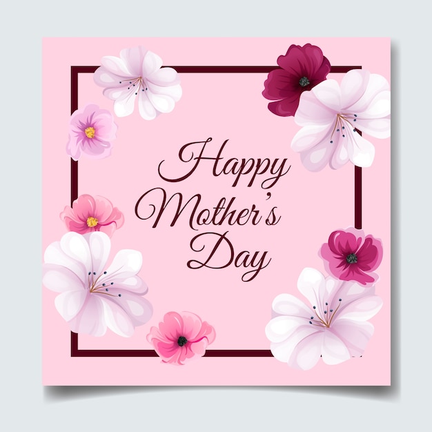 Happy mother's day greeting card design with beautiful flower and leaves