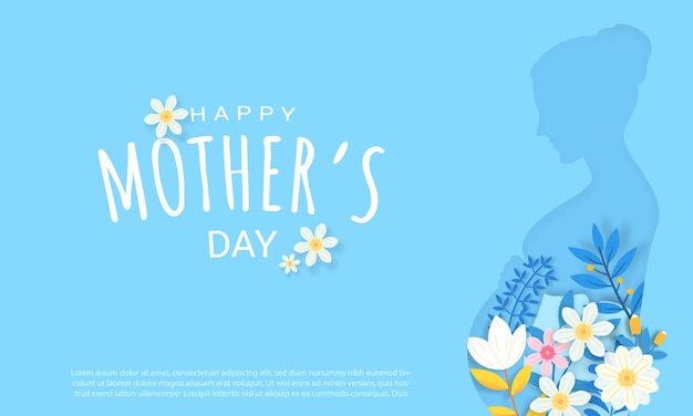 Happy mother's day greeting card design with flower and typography letter on blue background. celebration