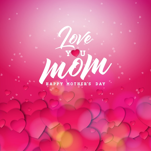 Festa della mamma felice cartolina d'auguri con cuore e ti amo elementi tipografici mamma