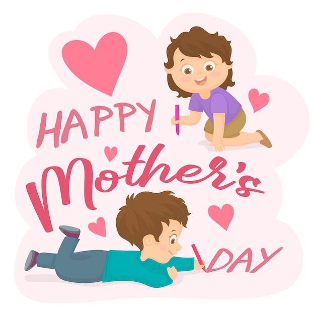 Happy mother's day greeting card happy children celebrating the mother's day