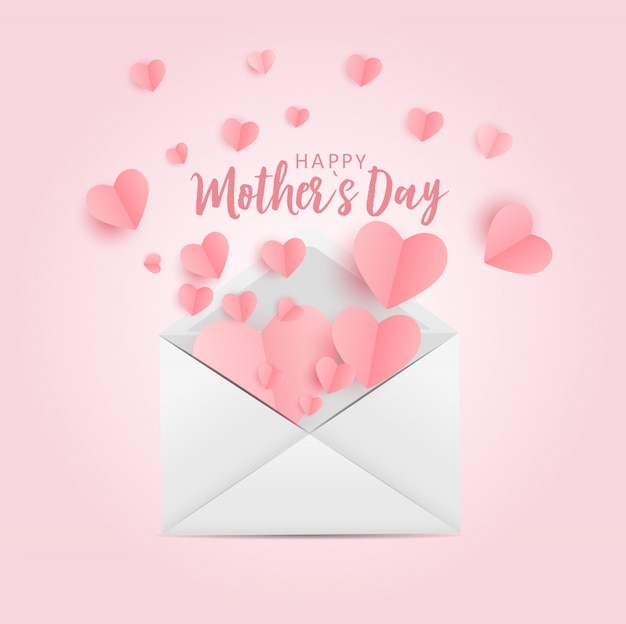 Happy mother's day greeting card with paper origami hes background.  illustration