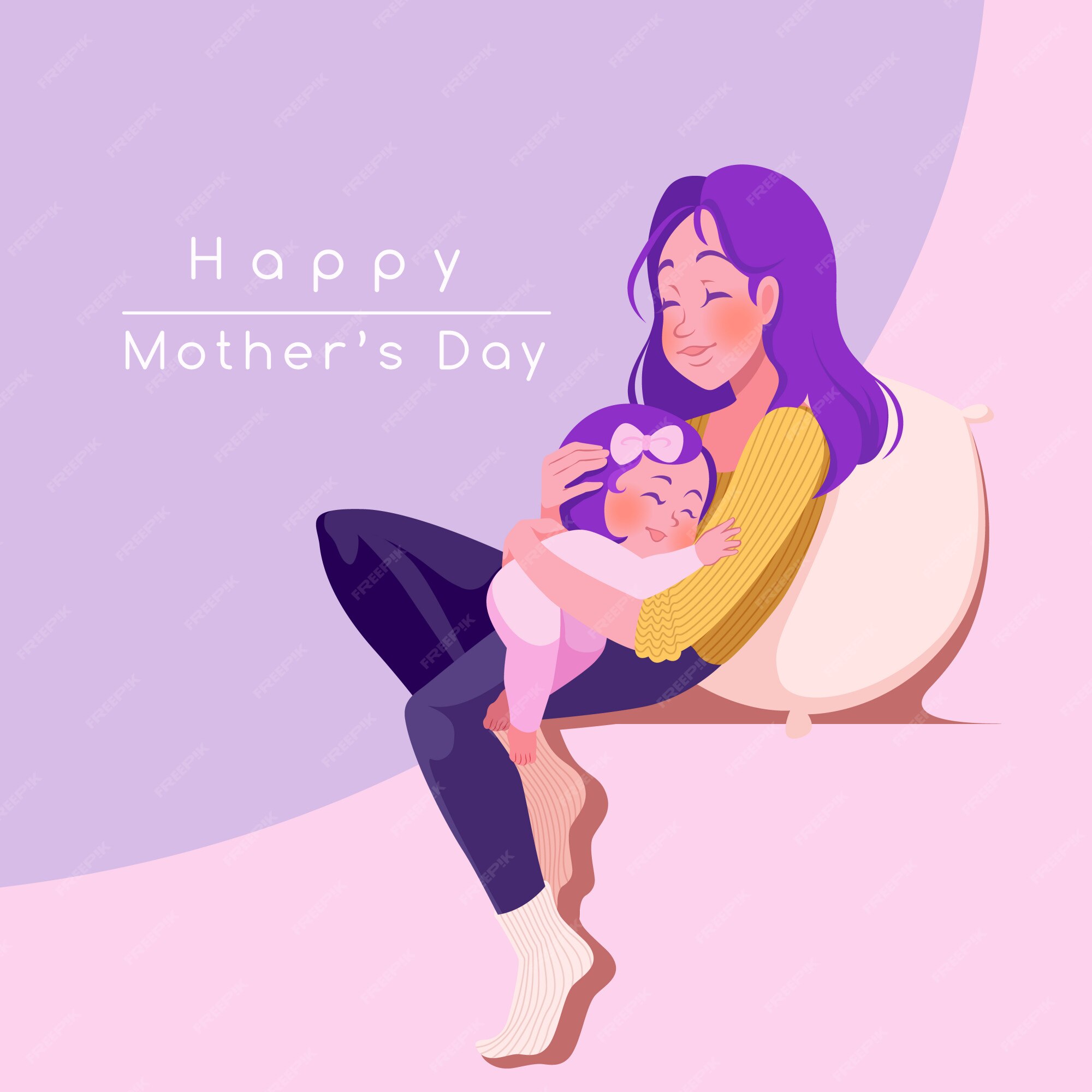 Premium Vector | Happy mother's day greeting card. young mother with ...