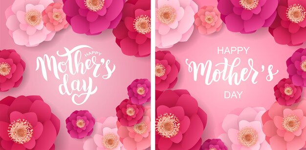 Happy mother's day hand lettering text with beautiful flowers.