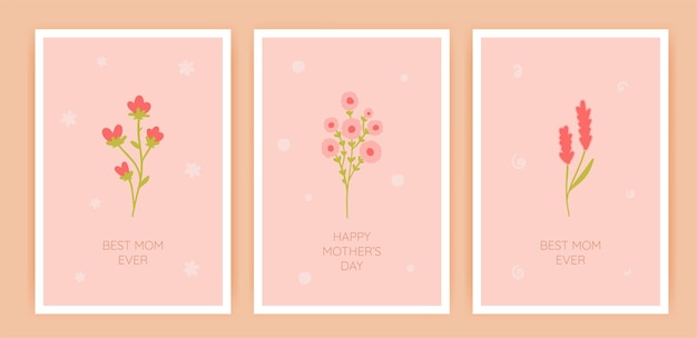 Happy mother's day handgetekende wenskaart set met minimalistische bloemen