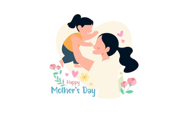 Happy Mother's Day. Happy Mother and Her Child Illustration