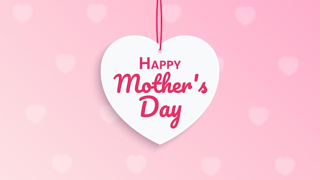 Happy Mother's Day Heart White Tag Banner Background with Hearts Vector Illustration