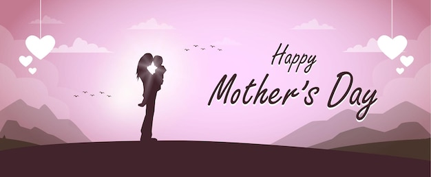 Happy Mother's Day illustratie ontwerp met roze achtergrond voor Banner