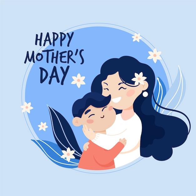 Happy mother's day mother and child flat design