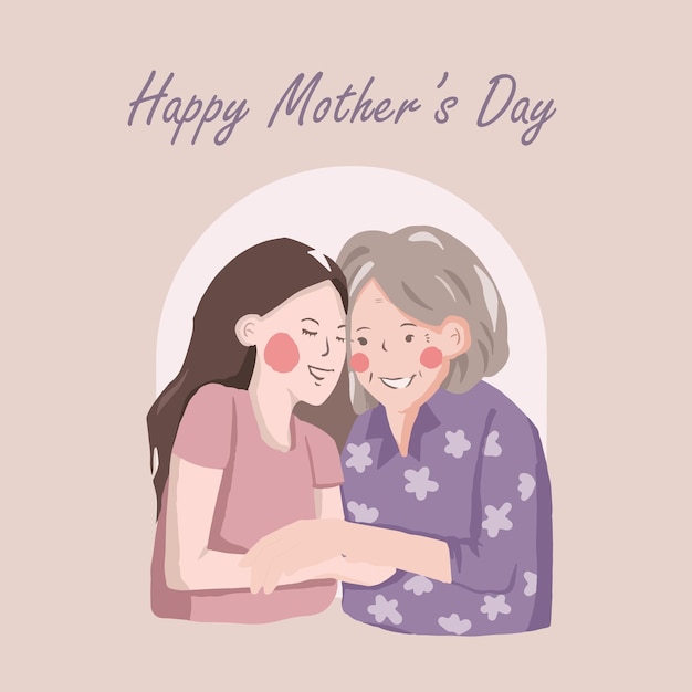 ベクトル 幸せな母の日、母の日、ママ、お母さん、祖母、母と赤ちゃん、女性の日、手描きのベクトル