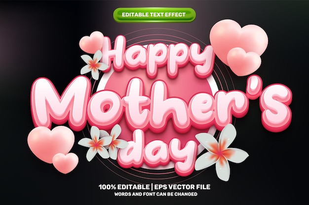 Happy mother's day pink love 3d logo mock up template editable text effect style