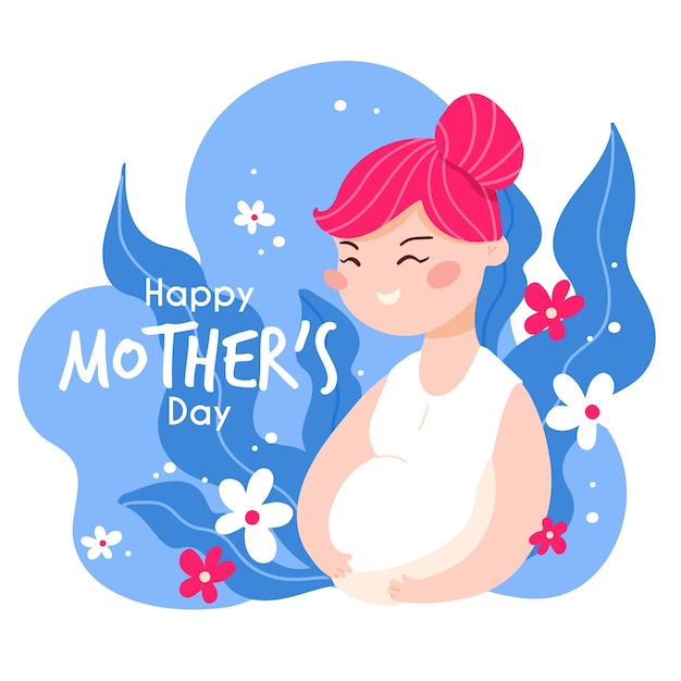 Happy mother's day pregnant woman flat design