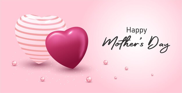 Vector happy mother's day template with pink color and minimalist heart design