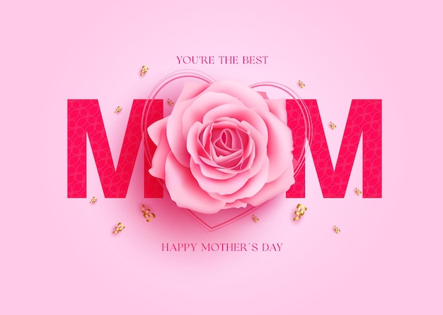 Happy mother's day text vector design. Mother's day mom text with camellia and rose flower elements