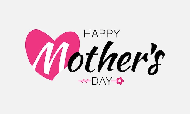 Happy Mother's Day Typographic Lettering With Pink Heart and Flower of a Mothers Day Card